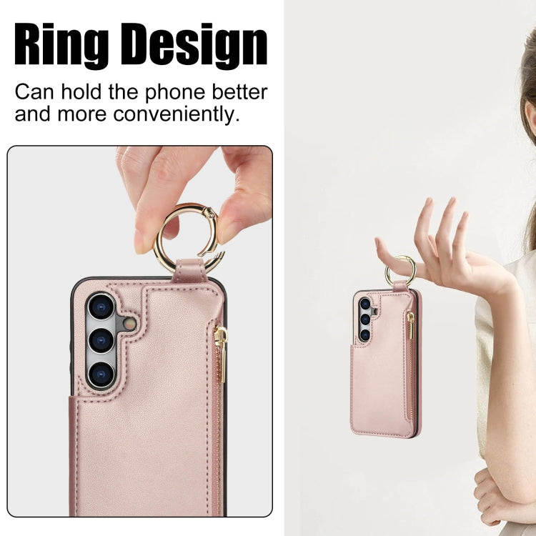 For Samsung Galaxy S24 5G RFlD Anti-theft Double Buckle Ring Zipper Card Phone Case(Rose Gold) - Galaxy S24 5G Cases by PMC Jewellery | Online Shopping South Africa | PMC Jewellery | Buy Now Pay Later Mobicred