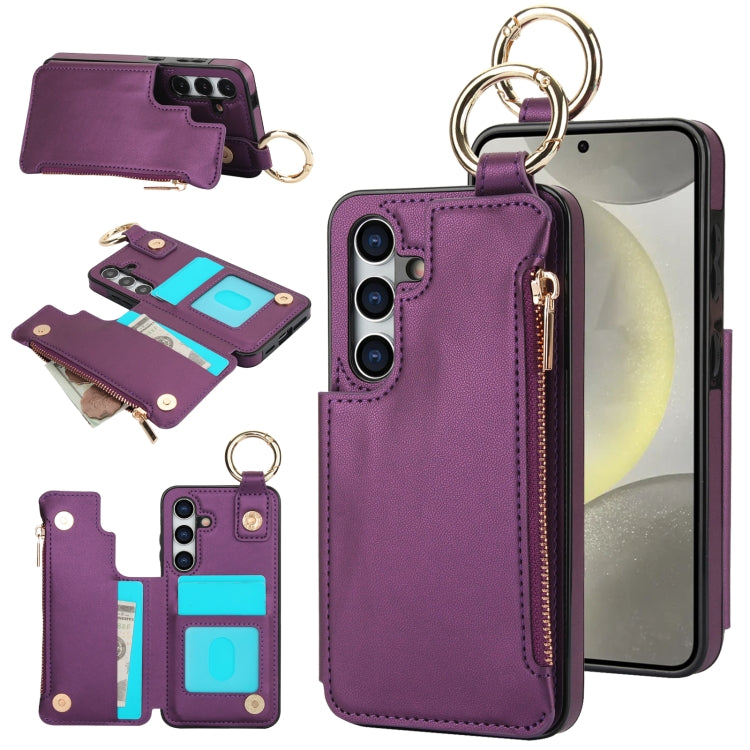 For Samsung Galaxy S24 5G RFlD Anti-theft Double Buckle Ring Zipper Card Phone Case(Dark Purple) - Galaxy S24 5G Cases by PMC Jewellery | Online Shopping South Africa | PMC Jewellery | Buy Now Pay Later Mobicred