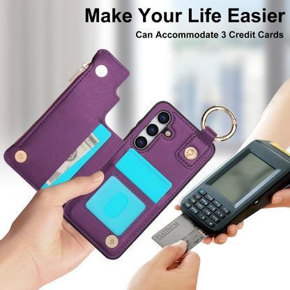 For Samsung Galaxy S24 5G RFlD Anti-theft Double Buckle Ring Zipper Card Phone Case(Dark Purple) - Galaxy S24 5G Cases by PMC Jewellery | Online Shopping South Africa | PMC Jewellery | Buy Now Pay Later Mobicred