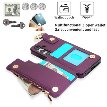 For Samsung Galaxy S24 5G RFlD Anti-theft Double Buckle Ring Zipper Card Phone Case(Dark Purple) - Galaxy S24 5G Cases by PMC Jewellery | Online Shopping South Africa | PMC Jewellery | Buy Now Pay Later Mobicred