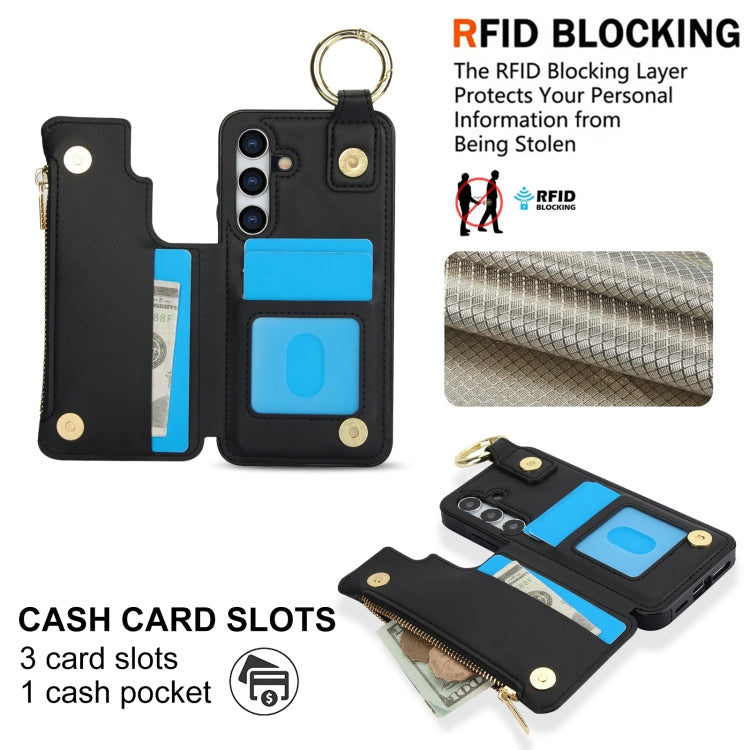 For Samsung Galaxy S24+ 5G RFlD Anti-theft Double Buckle Ring Zipper Card Phone Case(Black) - Galaxy S24+ 5G Cases by PMC Jewellery | Online Shopping South Africa | PMC Jewellery | Buy Now Pay Later Mobicred