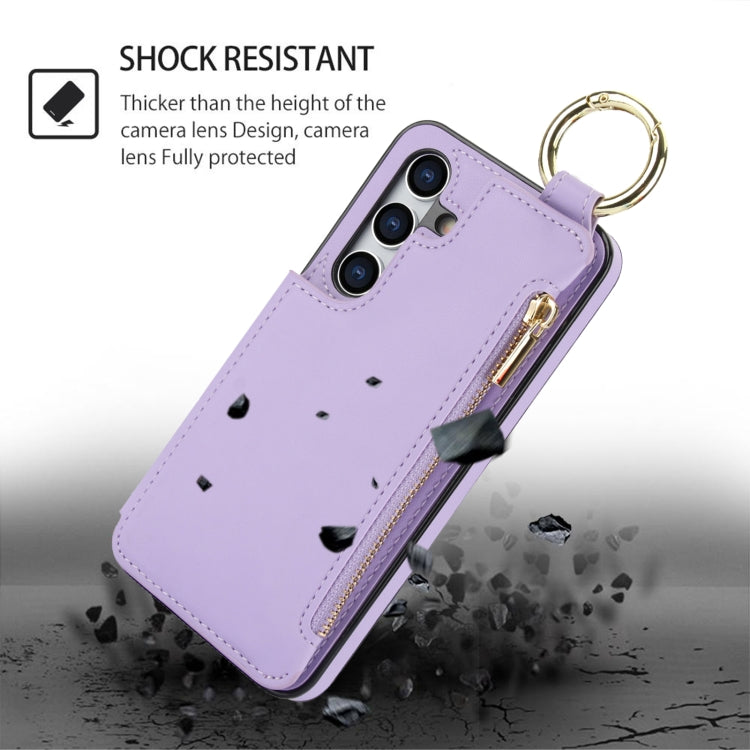 For Samsung Galaxy S24+ 5G RFlD Anti-theft Double Buckle Ring Zipper Card Phone Case(Purple) - Galaxy S24+ 5G Cases by PMC Jewellery | Online Shopping South Africa | PMC Jewellery | Buy Now Pay Later Mobicred