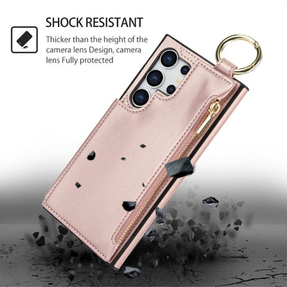 For Samsung Galaxy S24 Ultra 5G RFlD Anti-theft Double Buckle Ring Zipper Card Phone Case(Rose Gold) - Galaxy S24 Ultra 5G Cases by PMC Jewellery | Online Shopping South Africa | PMC Jewellery | Buy Now Pay Later Mobicred