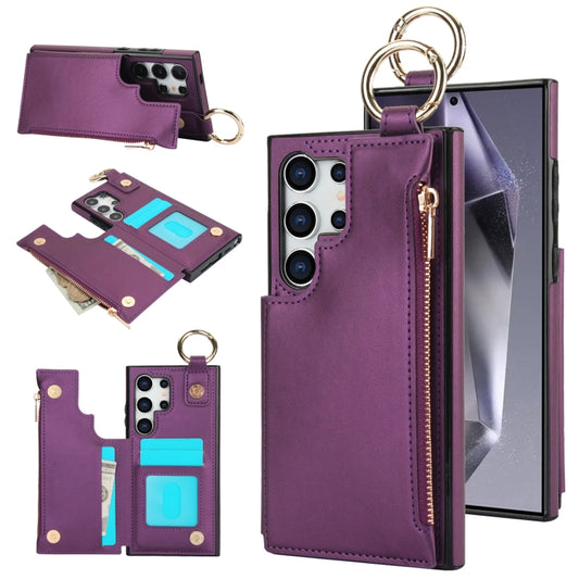 For Samsung Galaxy S24 Ultra 5G RFlD Anti-theft Double Buckle Ring Zipper Card Phone Case(Dark Purple) - Galaxy S24 Ultra 5G Cases by PMC Jewellery | Online Shopping South Africa | PMC Jewellery | Buy Now Pay Later Mobicred