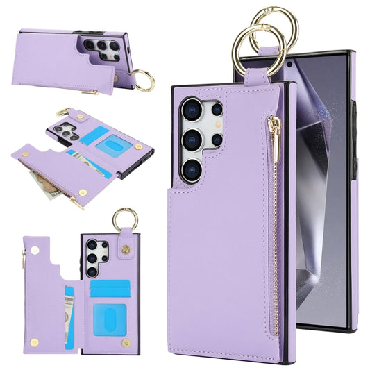 For Samsung Galaxy S24 Ultra 5G RFlD Anti-theft Double Buckle Ring Zipper Card Phone Case(Purple) - Galaxy S24 Ultra 5G Cases by PMC Jewellery | Online Shopping South Africa | PMC Jewellery | Buy Now Pay Later Mobicred