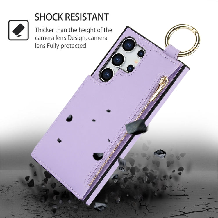 For Samsung Galaxy S24 Ultra 5G RFlD Anti-theft Double Buckle Ring Zipper Card Phone Case(Purple) - Galaxy S24 Ultra 5G Cases by PMC Jewellery | Online Shopping South Africa | PMC Jewellery | Buy Now Pay Later Mobicred