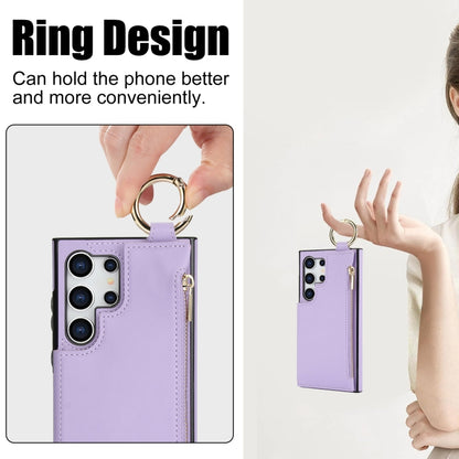 For Samsung Galaxy S24 Ultra 5G RFlD Anti-theft Double Buckle Ring Zipper Card Phone Case(Purple) - Galaxy S24 Ultra 5G Cases by PMC Jewellery | Online Shopping South Africa | PMC Jewellery | Buy Now Pay Later Mobicred