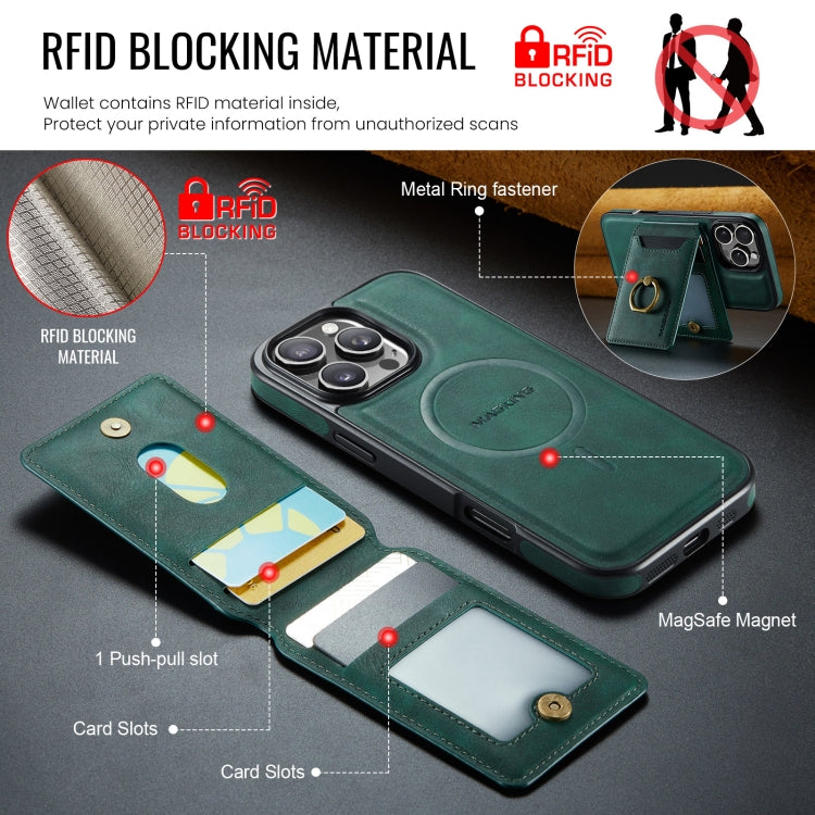 For iPhone 16 Pro Max MAGKING K1 MagSafe Detachable Wallet RFID Back Cover Phone Case(Green) - free shipping - PMC Jewellery - Order now!