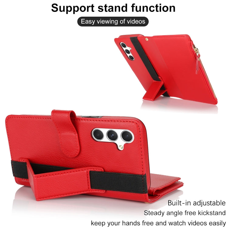 For Samsung Galaxy S24 5G Wristband Holder Zipper Purse RFID Leather Phone Case(Red) - Galaxy S24 5G Cases by PMC Jewellery | Online Shopping South Africa | PMC Jewellery | Buy Now Pay Later Mobicred