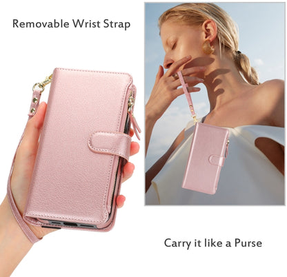 For Samsung Galaxy S24 5G Wristband Holder Zipper Purse RFID Leather Phone Case(Rose Gold) - Galaxy S24 5G Cases by PMC Jewellery | Online Shopping South Africa | PMC Jewellery | Buy Now Pay Later Mobicred