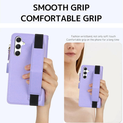 For Samsung Galaxy S24 5G Wristband Holder Zipper Purse RFID Leather Phone Case(Purple) - Galaxy S24 5G Cases by PMC Jewellery | Online Shopping South Africa | PMC Jewellery | Buy Now Pay Later Mobicred