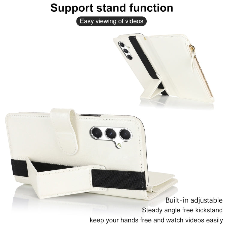 For Samsung Galaxy S24 5G Wristband Holder Zipper Purse RFID Leather Phone Case(White) - Galaxy S24 5G Cases by PMC Jewellery | Online Shopping South Africa | PMC Jewellery | Buy Now Pay Later Mobicred