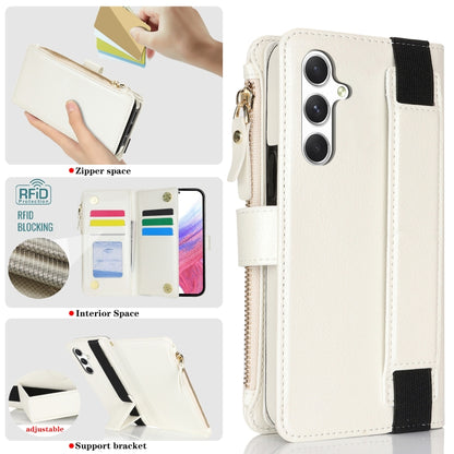 For Samsung Galaxy S24 5G Wristband Holder Zipper Purse RFID Leather Phone Case(White) - Galaxy S24 5G Cases by PMC Jewellery | Online Shopping South Africa | PMC Jewellery | Buy Now Pay Later Mobicred