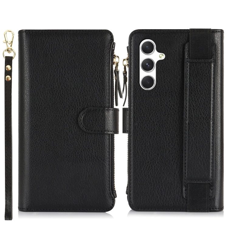 For Samsung Galaxy S24+ 5G Wristband Holder Zipper Purse RFID Leather Phone Case(Black) - Galaxy S24+ 5G Cases by PMC Jewellery | Online Shopping South Africa | PMC Jewellery | Buy Now Pay Later Mobicred