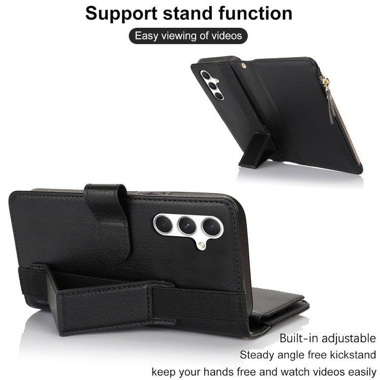 For Samsung Galaxy S24+ 5G Wristband Holder Zipper Purse RFID Leather Phone Case(Black) - Galaxy S24+ 5G Cases by PMC Jewellery | Online Shopping South Africa | PMC Jewellery | Buy Now Pay Later Mobicred