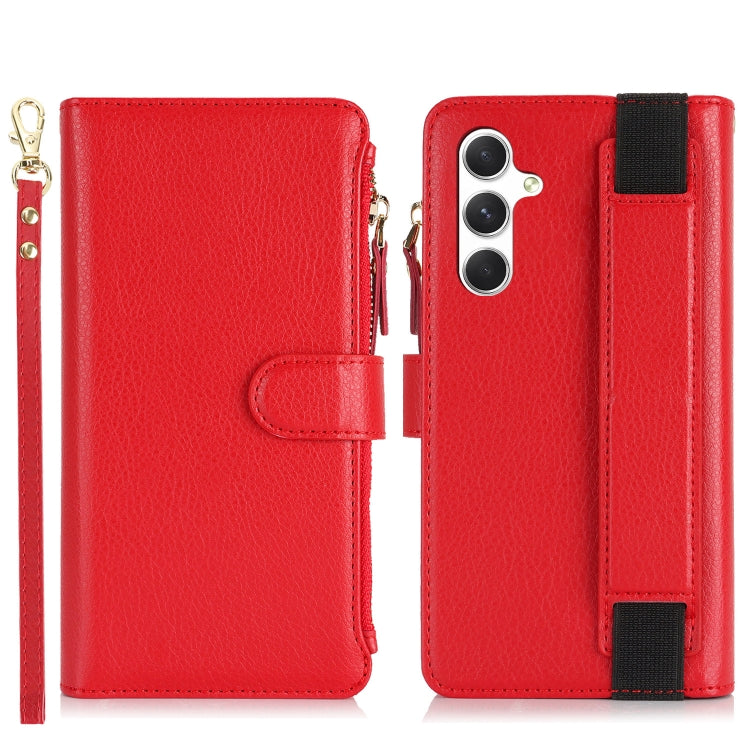 For Samsung Galaxy S24+ 5G Wristband Holder Zipper Purse RFID Leather Phone Case(Red) - Galaxy S24+ 5G Cases by PMC Jewellery | Online Shopping South Africa | PMC Jewellery | Buy Now Pay Later Mobicred