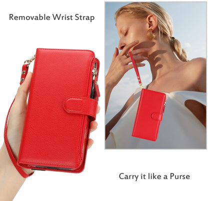 For Samsung Galaxy S24+ 5G Wristband Holder Zipper Purse RFID Leather Phone Case(Red) - Galaxy S24+ 5G Cases by PMC Jewellery | Online Shopping South Africa | PMC Jewellery | Buy Now Pay Later Mobicred