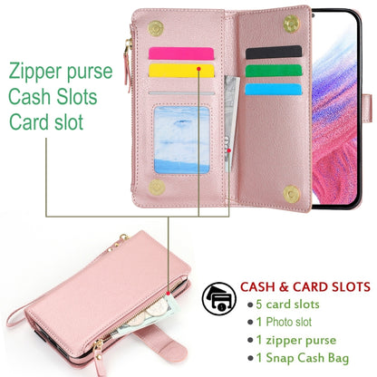 For Samsung Galaxy S24+ 5G Wristband Holder Zipper Purse RFID Leather Phone Case(Rose Gold) - Galaxy S24+ 5G Cases by PMC Jewellery | Online Shopping South Africa | PMC Jewellery | Buy Now Pay Later Mobicred