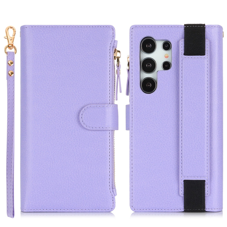 For Samsung Galaxy S24 Ultra 5G Wristband Holder Zipper Purse RFID Leather Phone Case(Purple) - Galaxy S24 Ultra 5G Cases by PMC Jewellery | Online Shopping South Africa | PMC Jewellery | Buy Now Pay Later Mobicred