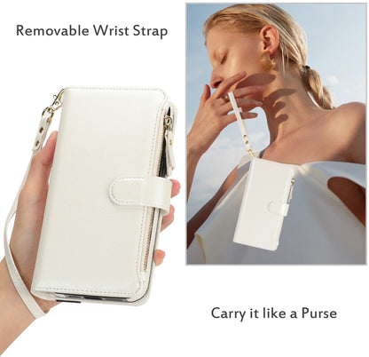 For Samsung Galaxy S24 Ultra 5G Wristband Holder Zipper Purse RFID Leather Phone Case(White) - Galaxy S24 Ultra 5G Cases by PMC Jewellery | Online Shopping South Africa | PMC Jewellery | Buy Now Pay Later Mobicred