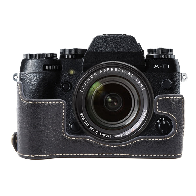 For FUJIFILM X-T1 Buffalo Texture PU Leather Camera Half Case Base(Black) - Half Case by PMC TechLife | Online Shopping South Africa | PMC TechLife | Buy Now Pay Later Mobicred