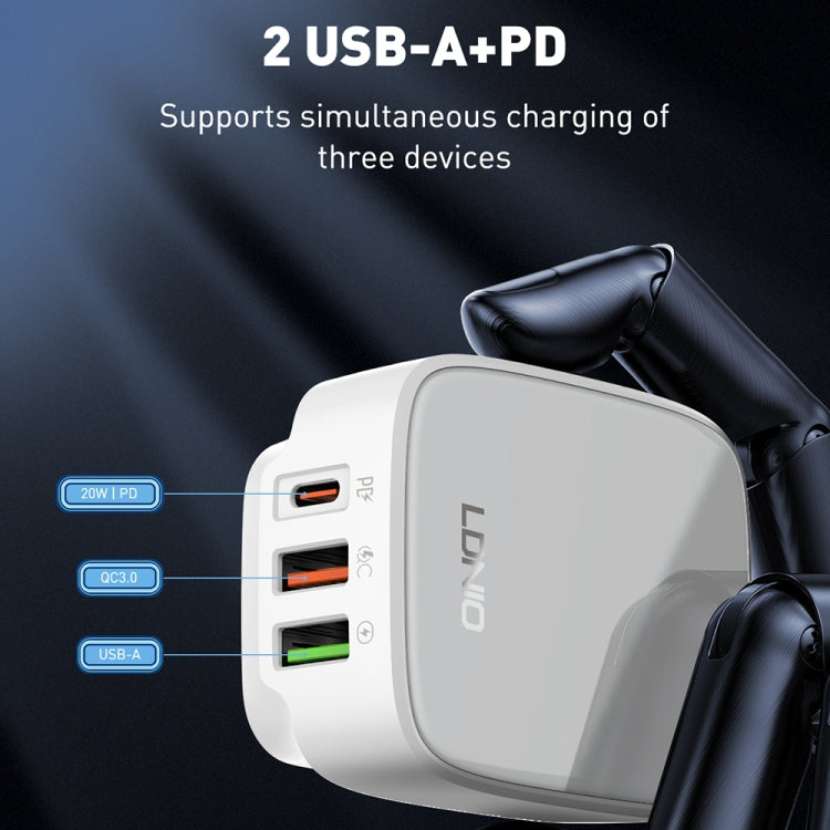 LDNIO Q334 32W Type-C + Dual USB Port Charger with 1m 8 Pin Data Cable, Plug Type:US Plug(White) - USB Charger by LDNIO | Online Shopping South Africa | PMC Jewellery | Buy Now Pay Later Mobicred