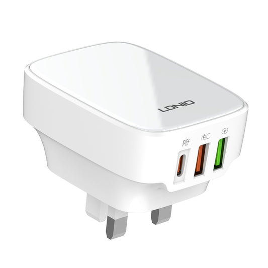 LDNIO Q334 32W Type-C + Dual USB Port Charger with 1m USB-C / Type-C to USB-C / Type-C Data Cable, Plug Type:UK Plug(White) - USB Charger by LDNIO | Online Shopping South Africa | PMC Jewellery | Buy Now Pay Later Mobicred