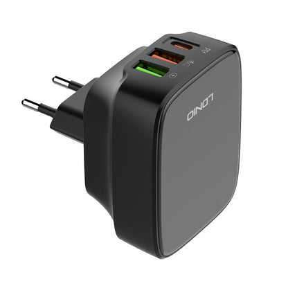 LDNIO Q334 32W Type-C + Dual USB Port Charger with 1m USB-C / Type-C to 8 Pin Data Cable, Plug Type:EU Plug(Black) - USB Charger by LDNIO | Online Shopping South Africa | PMC Jewellery | Buy Now Pay Later Mobicred