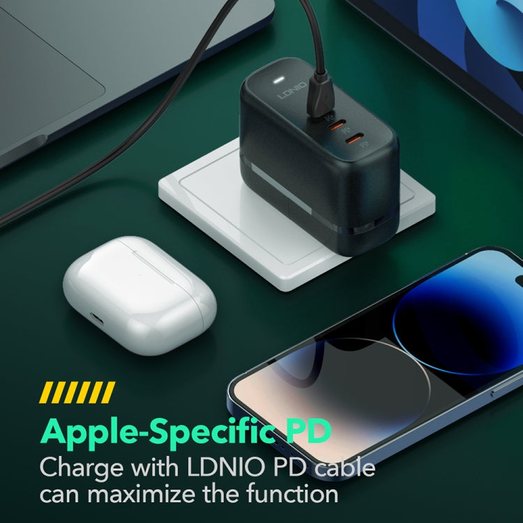 LDNIO Q367 65W GaN 3 x USB-C / Type-C Interface Charger with 1m USB-C / Type-C to USB-C / Type-C Data Cable, Plug Type:UK Plug(Black) - USB Charger by LDNIO | Online Shopping South Africa | PMC Jewellery | Buy Now Pay Later Mobicred