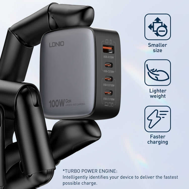 LDNIO Q408 100W GaN USB+3 USB-C / Type-C Interface Charger with 1m 100W USB-C / Type-C to USB-C / Type-C Data Cable, Plug Type:US Plug(Black) - free shipping - PMC Jewellery - Order now!