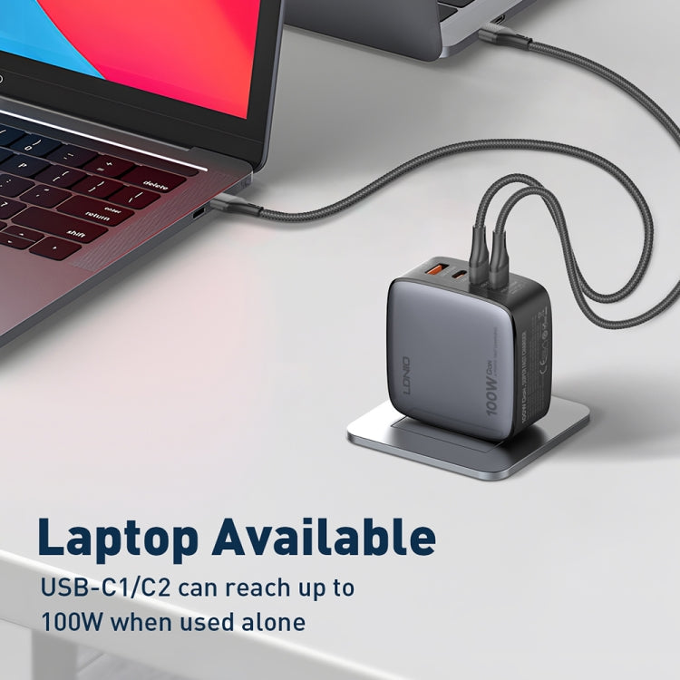 LDNIO Q408 100W GaN USB+3 USB-C / Type-C Interface Charger with 1m 100W USB-C / Type-C to USB-C / Type-C Data Cable, Plug Type:EU Plug(Black) - USB Charger by LDNIO | Online Shopping South Africa | PMC Jewellery | Buy Now Pay Later Mobicred