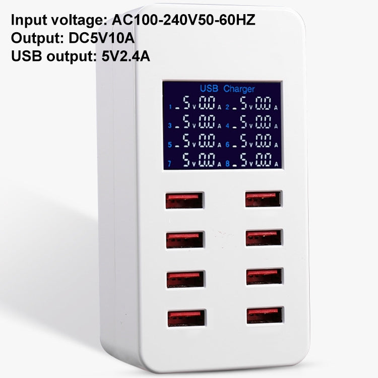 A8B 50W 8 Ports USB Smart Charging Station with Digital Display, Plug:EU Plug - Multifunction Charger by PMC Jewellery | Online Shopping South Africa | PMC Jewellery | Buy Now Pay Later Mobicred