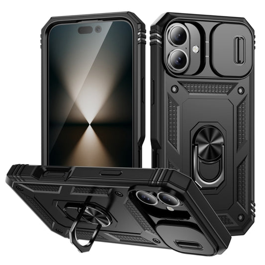 For iPhone 16 Plus Sliding Camshield TPU + PC Phone Case with Holder(Black) - iPhone 16 Plus Cases by PMC Jewellery | Online Shopping South Africa | PMC Jewellery | Buy Now Pay Later Mobicred