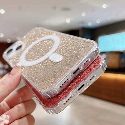 For iPhone 16 Plus Acrylic Transparent Glitter MagSafe Phone Case(Red) - iPhone 16 Plus Cases by PMC Jewellery | Online Shopping South Africa | PMC Jewellery | Buy Now Pay Later Mobicred