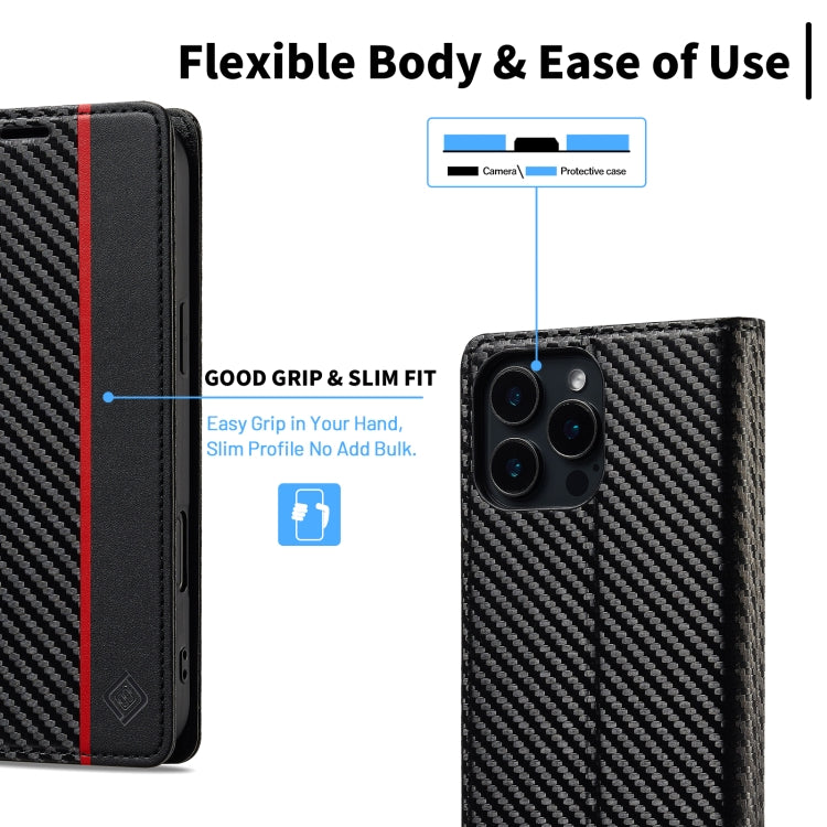 For iPhone 16 Pro Max LC.IMEEKE Carbon Fiber Leather Phone Case(Vertical Black) - iPhone 16 Pro Max Cases by LC.IMEEKE | Online Shopping South Africa | PMC Jewellery | Buy Now Pay Later Mobicred