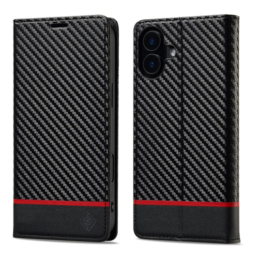 For iPhone 16 LC.IMEEKE Carbon Fiber Leather Phone Case(Horizontal Black) - iPhone 16 Cases by LC.IMEEKE | Online Shopping South Africa | PMC Jewellery | Buy Now Pay Later Mobicred