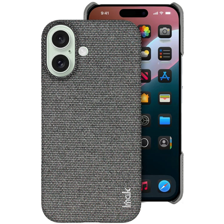 For iPhone 16 imak Ruiyi Series Cloth Texture PU + PC Phone Case(Dark Grey) - iPhone 16 Cases by imak | Online Shopping South Africa | PMC Jewellery | Buy Now Pay Later Mobicred