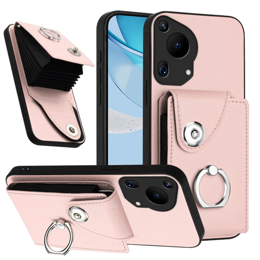 For Huawei Pura 70 Ultra Organ Card Bag Ring Holder Phone Case(Pink) - Huawei Cases by PMC Jewellery | Online Shopping South Africa | PMC Jewellery | Buy Now Pay Later Mobicred