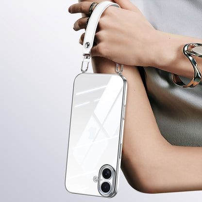 For iPhone 16 SULADA  Electroplated Clear TPU Soft Frame Phone Case with Wrist Strap(Silver) - iPhone 16 Cases by SULADA | Online Shopping South Africa | PMC Jewellery | Buy Now Pay Later Mobicred