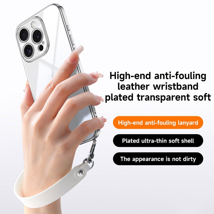 For iPhone 16 Pro SULADA  Electroplated Clear TPU Soft Frame Phone Case with Wrist Strap(Silver) - iPhone 16 Pro Cases by SULADA | Online Shopping South Africa | PMC Jewellery | Buy Now Pay Later Mobicred