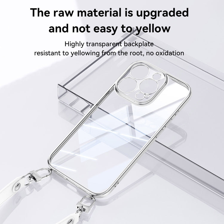 For iPhone 16 Pro Max SULADA  Electroplated Clear TPU Soft Frame Phone Case with Wrist Strap(Silver) - iPhone 16 Pro Max Cases by SULADA | Online Shopping South Africa | PMC Jewellery | Buy Now Pay Later Mobicred