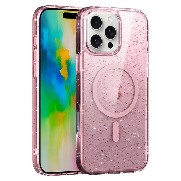 For iPhone 16 Pro Max Glitter Powder MagSafe Magnetic Phone Case(Transparent Pink) - iPhone 16 Pro Max Cases by PMC Jewellery | Online Shopping South Africa | PMC Jewellery | Buy Now Pay Later Mobicred