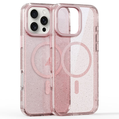 For iPhone 16 Pro Glitter Powder Lens Holder MagSafe Magnetic Phone Case(Transparent Pink) - iPhone 16 Pro Cases by PMC Jewellery | Online Shopping South Africa | PMC Jewellery | Buy Now Pay Later Mobicred