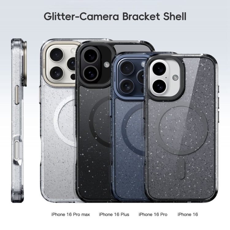 For iPhone 16 Pro Glitter Powder Lens Holder MagSafe Magnetic Phone Case(Transparent) - iPhone 16 Pro Cases by PMC Jewellery | Online Shopping South Africa | PMC Jewellery | Buy Now Pay Later Mobicred