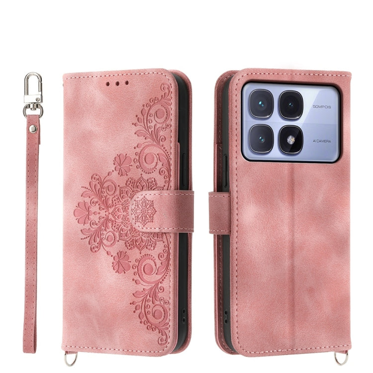 For Redmi K70 Ultra Skin Feel Flowers Embossed Wallet Leather Phone Case(Pink) - Xiaomi Cases by PMC Jewellery | Online Shopping South Africa | PMC Jewellery | Buy Now Pay Later Mobicred