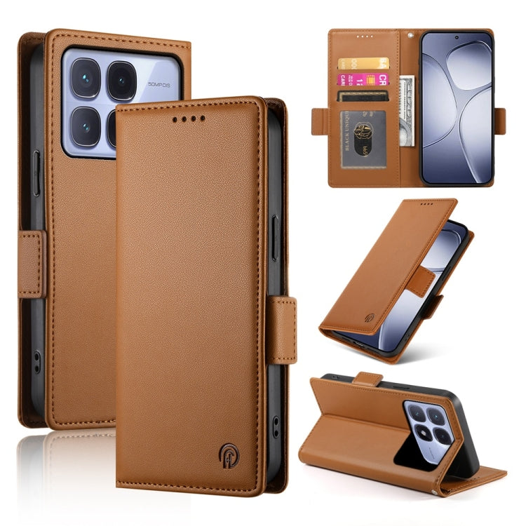 For Redmi K70 Ultra Side Buckle Magnetic Frosted Leather Phone Case(Brown) - Xiaomi Cases by PMC Jewellery | Online Shopping South Africa | PMC Jewellery | Buy Now Pay Later Mobicred