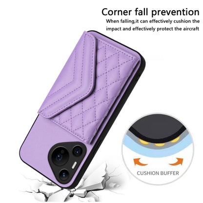 For Huawei Pura 70 Pro / 70 Pro+ Rhombic Texture Card Bag RFID Phone Case with Long Lanyard(Light Purple) - Huawei Cases by PMC Jewellery | Online Shopping South Africa | PMC Jewellery | Buy Now Pay Later Mobicred