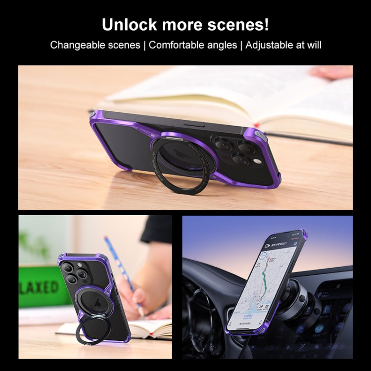 For iPhone 16 Pro Max Frameless Rotation Holder Magsafe Metal Phone Case(Dark Purple) - iPhone 16 Pro Max Cases by PMC Jewellery | Online Shopping South Africa | PMC Jewellery | Buy Now Pay Later Mobicred