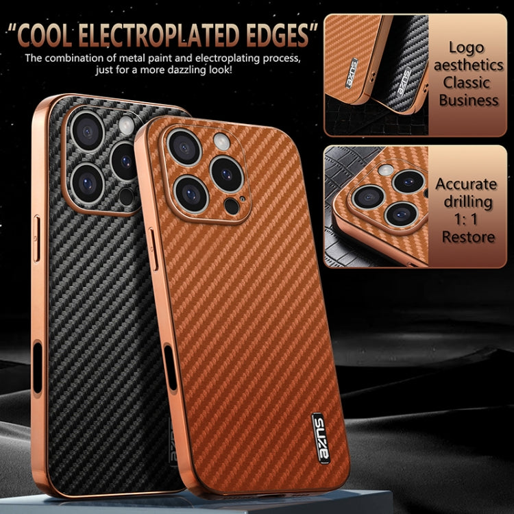 For iPhone 16 Pro Max AZNS Electroplated Edge Carbon Fiber Texture Phone Case(Black) - iPhone 16 Pro Max Cases by AZNS | Online Shopping South Africa | PMC Jewellery | Buy Now Pay Later Mobicred