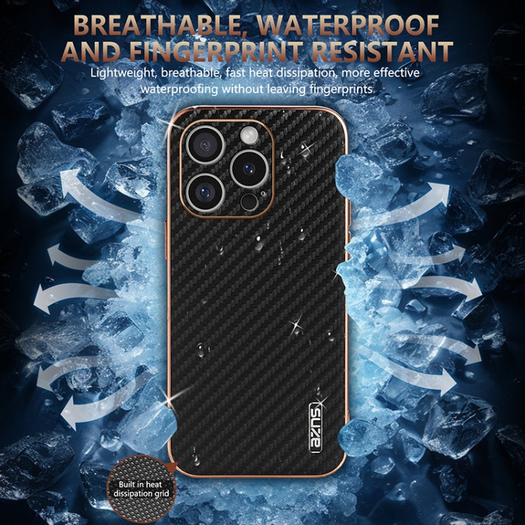 For iPhone 16 Pro Max AZNS Electroplated Edge Carbon Fiber Texture Phone Case(Black) - free shipping - PMC Jewellery - Order now!